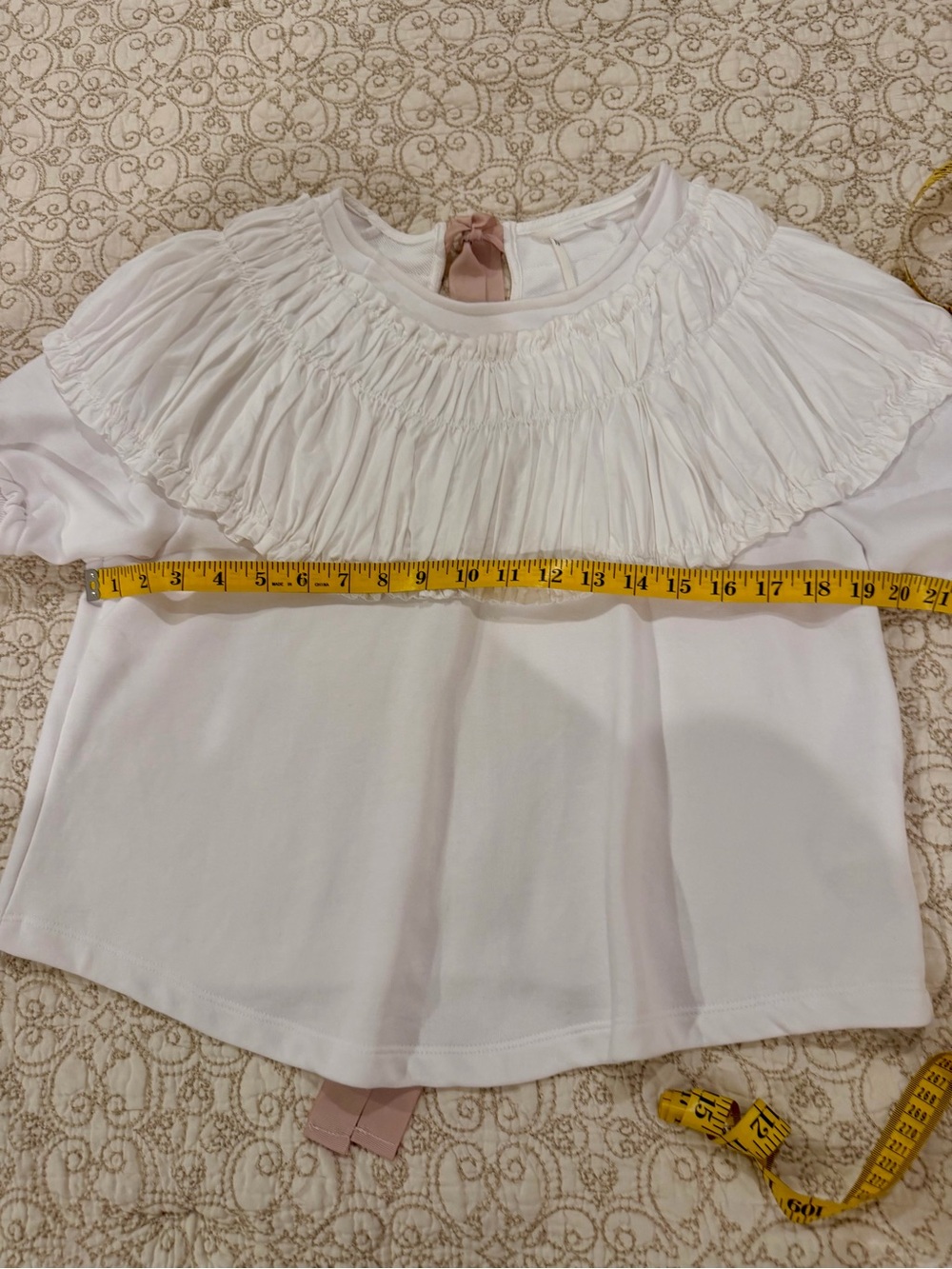 Anthropologie White Ruffle Back-Tie Top with Blush Ribbon - Picture 5 of 7